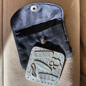 Charming Purse Mirror with 'Single Lady' Graphics, Pewter with Black Satin Pouch